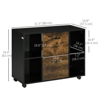 Vinsetto Lateral Filing Cabinet with Wheels and Lockable Drawer, File Cabinet, Mobile Printer Stand with Open Shelves for Letter and A4 Size Documents, Rustic Brown(m-3)