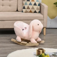 Qaba Rabbit Wooden Rocking Horse with Sound, Pink(m-10)