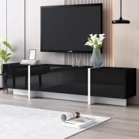 Vinsetto Modern TV Stand Console Table with High Gloss UV Surface, Contemporary TV Stand for TVs Up to 80", 2 Drawers and 3 Cabinets, Black(m-1)