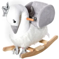 Qaba Kids Ride on Horse Swan Rocker with Sound, Plush Seat, Wooden Base, Safety Belt for Toddlers 18-36 Months, White(m-11)