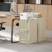 HOMCOM 2 Drawer Filing Cabinet with Lock, Boho File Cabinet for A4 Letter Size Files with Decorative Rattan Accents, Oak(m-10)