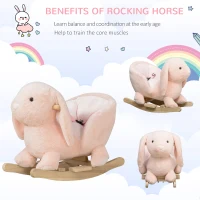 Qaba Rabbit Wooden Rocking Horse with Sound, Pink(m-4)