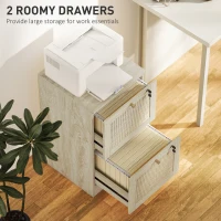 HOMCOM 2 Drawer Filing Cabinet with Lock, Boho File Cabinet for A4 Letter Size Files with Decorative Rattan Accents, Oak(m-4)