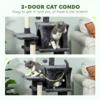 PawHut Cat Tower, 42" Multi-Level Cat Tree with Padded Plush Perch, Hammock, 2 Door Condos, Scratching Posts, Toy Balls(m-5)