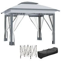 Outsunny 12' x 12' Pop Up Canopy Tent with Netting and Carry Bag, Instant Sun Shelter with 137 sq.ft Shade, Tents for Parties, Height Adjustable, for Outdoor, Garden, Patio, Gray(m-1)