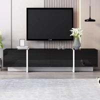 Vinsetto Modern TV Stand Console Table with High Gloss UV Surface, Contemporary TV Stand for TVs Up to 80", 2 Drawers and 3 Cabinets, Black(m-4)