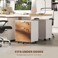 HOMCOM 2 Drawer Small Filing Cabinet Lockable Office Storage Cabinet with Hanging Bars for A4 Legal Letter White Nature Wood(m-9)