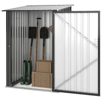 Outsunny Garden Tool Storage Shed, Small Steel Shed with Lockable Door for Garden & Patio, Galvanized Steel Construction, Dark Gray(m-12)