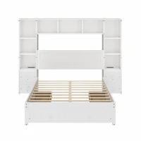 Full Size Pine Wood Platform Bed with Nightstands, Storage Shelf, Cabinet, Captain Bed Frame with Drawers, 91" L x 87" W x 63.5" H, White(m-2)