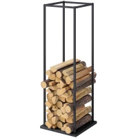 Outsunny Firewood Rack Outdoor, Heavy Duty Log Holder, Vertical Fireplace Storage Rack, 220 lbs Capacity, 13" x 13" x 43", Black(m-2)