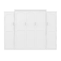 Full Size Murphy Bed with 2 Wardrobes and Storage Shelf, Multifunctional Foldable Platform Bedframe for Guest Room, 83" L x 104" W x 82.5" H, White(m-7)