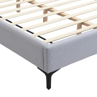 Queen Size Linen Upholstered Bed with Shelves, Integrated Lights, Chic Bed Frame with Durable Iron Legs, 86" L x 110" W x 41" H, Grey(m-7)