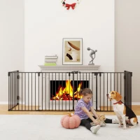 PawHut Dog Safety Gate 6-Panel Playpen Fireplace Christmas Tree Steel Fence Stair Barrier Room Divider Black(m-1)