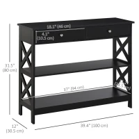 HOMCOM 39" Console Table, Narrow Entryway Table with Storage Shelves, Drawers and X Frame for Behind Couch, Living Room, Hallway, Black(m-3)