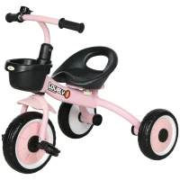 Qaba Tricycle for Toddler 2-5 Year Old Girls and Boys, Toddler Bike with Adjustable Seat, Basket, Bell, Pink(m-11)