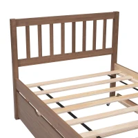 Modern Wooden Twin Size Platform Bed Frame with Trundle, Space-Saving Design, Rubber Wood Construction, 79.5" L x 42" W x 35.5" H, Walnut(m-6)