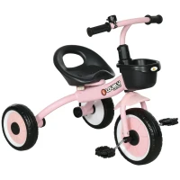 Qaba Tricycle for Toddler 2-5 Year Old Girls and Boys, Toddler Bike with Adjustable Seat, Basket, Bell, Pink(m-2)