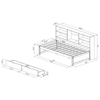 Twin Size Bed Frame with Side Bookshelves, Built-in USB Port, Type C Ports, Two Drawers for Extra Storage, 81" L x 50" W x 41" H, White(m-3)