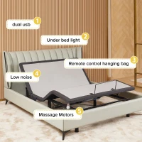 Ergonomic Queen Size Adjustable Bed with Massage, Zero Gravity Base, Wireless Remote, Under-Bed Nightlight, 79.5" L x 59.5" W x 12" H, Grey(m-5)