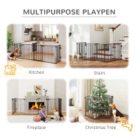 PawHut Dog Safety Gate 6-Panel Playpen Fireplace Christmas Tree Steel Fence Stair Barrier Room Divider Black(m-4)