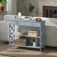 HOMCOM Console Table, Modern Entryway Table with 2 Drawers and 2 Shelves, Sofa Table for Living Room, Hallway, Grey(m-7)