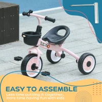Qaba Tricycle for Toddler 2-5 Year Old Girls and Boys, Toddler Bike with Adjustable Seat, Basket, Bell, Pink(m-7)