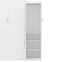 Full Size Murphy Bed with 2 Wardrobes and Storage Shelf, Multifunctional Foldable Platform Bedframe for Guest Room, 83" L x 104" W x 82.5" H, White(m-6)