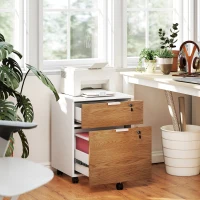 HOMCOM 2 Drawer Small Filing Cabinet Lockable Office Storage Cabinet with Hanging Bars for A4 Legal Letter White Nature Wood(m-8)