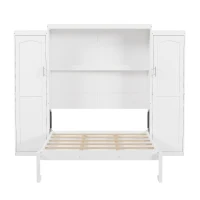 Full Size Murphy Bed with 2 Wardrobes and Storage Shelf, Multifunctional Foldable Platform Bedframe for Guest Room, 83" L x 104" W x 82.5" H, White(m-2)