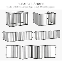 PawHut Dog Safety Gate 6-Panel Playpen Fireplace Christmas Tree Steel Fence Stair Barrier Room Divider Black(m-5)