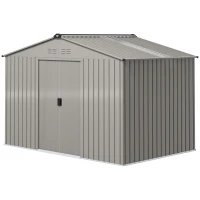 Outsunny 9.1' x 6.4' x 6.3' Garden Storage Shed w/ Foundation Kit Metal Tool Storage House w/ Double Doors Grey(m-2)