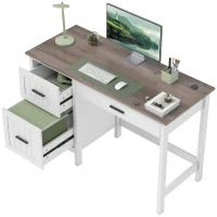 HOMCOM Computer Desk with 3 Drawers, Farmhouse Home Office Desk with File Drawer and Wood Grain Top for Small Spaces, White(m-2)