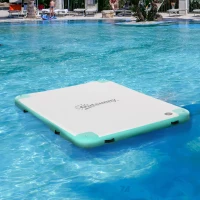 Outsunny 8' x 6' Water Floating Dock, Rafting Inflatable Island with Air Pump and Backpack for Pool, Beach, Ocean, Blue & Green(m-8)