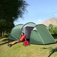 Outsunny Pop Up Camping Tent with Vestibule Waterproof Tent for 2-3 Person, Dark Green(m-8)