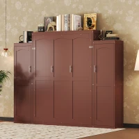 Queen Size Murphy Bed with 2 Wardrobes, Foldable Platform Bed Frame with Storage Shelf, 89" L x 110.5" W x 88.5" H, Walnut(m-5)