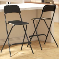 HOMCOM Folding Bar Stools Set of 2, Counter Height Foldable Stool with Wooden Effect Seat and Steel Frame for Kitchen, Black(m-11)