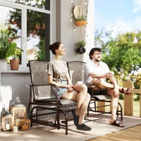 Outsunny Patio Glider Rocking Chair 2 Person Outdoor Loveseat Rocker Garden Furniture Bench, Flaxen(m-8)