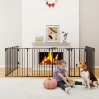 PawHut Dog Safety Gate 8-Panel Playpen Fireplace Christmas Tree Steel Fence Stair Barrier Room Divider Black(m-1)