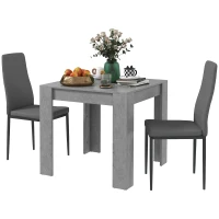 HOMCOM Dining Table Set for 2, Square Kitchen Table and Chairs, Dining Room Table and PU Leather Upholstered Chairs, Grey(m-2)