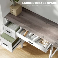 HOMCOM Computer Desk with 3 Drawers, Farmhouse Home Office Desk with File Drawer and Wood Grain Top for Small Spaces, White(m-4)