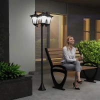 Outsunny Outdoor Solar Lamp Post, Vintage Style, Dimmable, Waterproof, for Garden Lawn Pathway Walkway, Black(m-9)