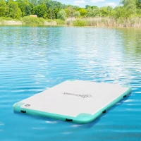 Outsunny 8' x 6' Water Floating Dock, Rafting Inflatable Island with Air Pump and Backpack for Pool, Beach, Ocean, Blue & Green(m-1)