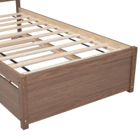 Modern Wooden Twin Size Platform Bed Frame with Trundle, Space-Saving Design, Rubber Wood Construction, 79.5" L x 42" W x 35.5" H, Walnut(m-7)