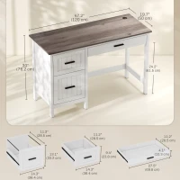 HOMCOM Computer Desk with 3 Drawers, Farmhouse Home Office Desk with File Drawer and Wood Grain Top for Small Spaces, White(m-3)