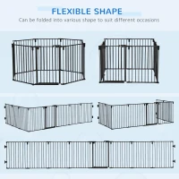 PawHut Dog Safety Gate 8-Panel Playpen Fireplace Christmas Tree Steel Fence Stair Barrier Room Divider Black(m-5)