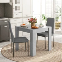 HOMCOM Dining Table Set for 2, Square Kitchen Table and Chairs, Dining Room Table and PU Leather Upholstered Chairs, Grey(m-1)