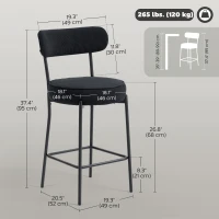 HOMCOM Set of 2 Barstools, Upholstered Corduroy Bar Stools with Backrest, Footrest for Kitchen Island, Dining Room, Black(m-3)