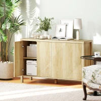 HOMCOM 47" Buffet Cabinet with Storage, Fluted Sideboard with Push to Open Design, 2 Adjustable Shelves and 4 Doors, Natural(m-10)