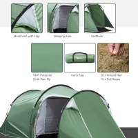 Outsunny Pop Up Camping Tent with Vestibule Waterproof Tent for 2-3 Person, Dark Green(m-6)