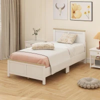 HOMCOM Twin Bed Frame with Headboard, Modern Platform Bed Frame with Wooden Slats, No Box Spring Needed, Easy Assembly, White(m-6)
